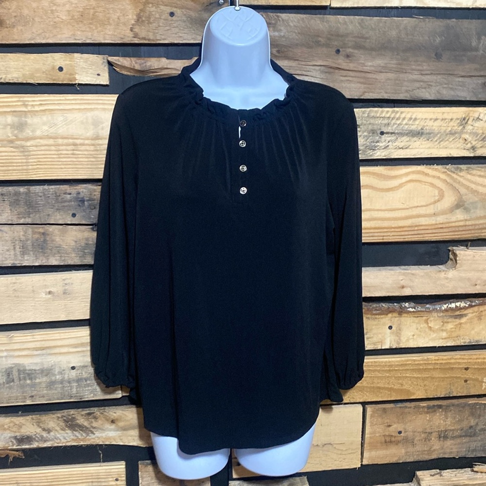 Adrianna Papell Black Button Front Long Sleeve Blouse‎ Size Medium